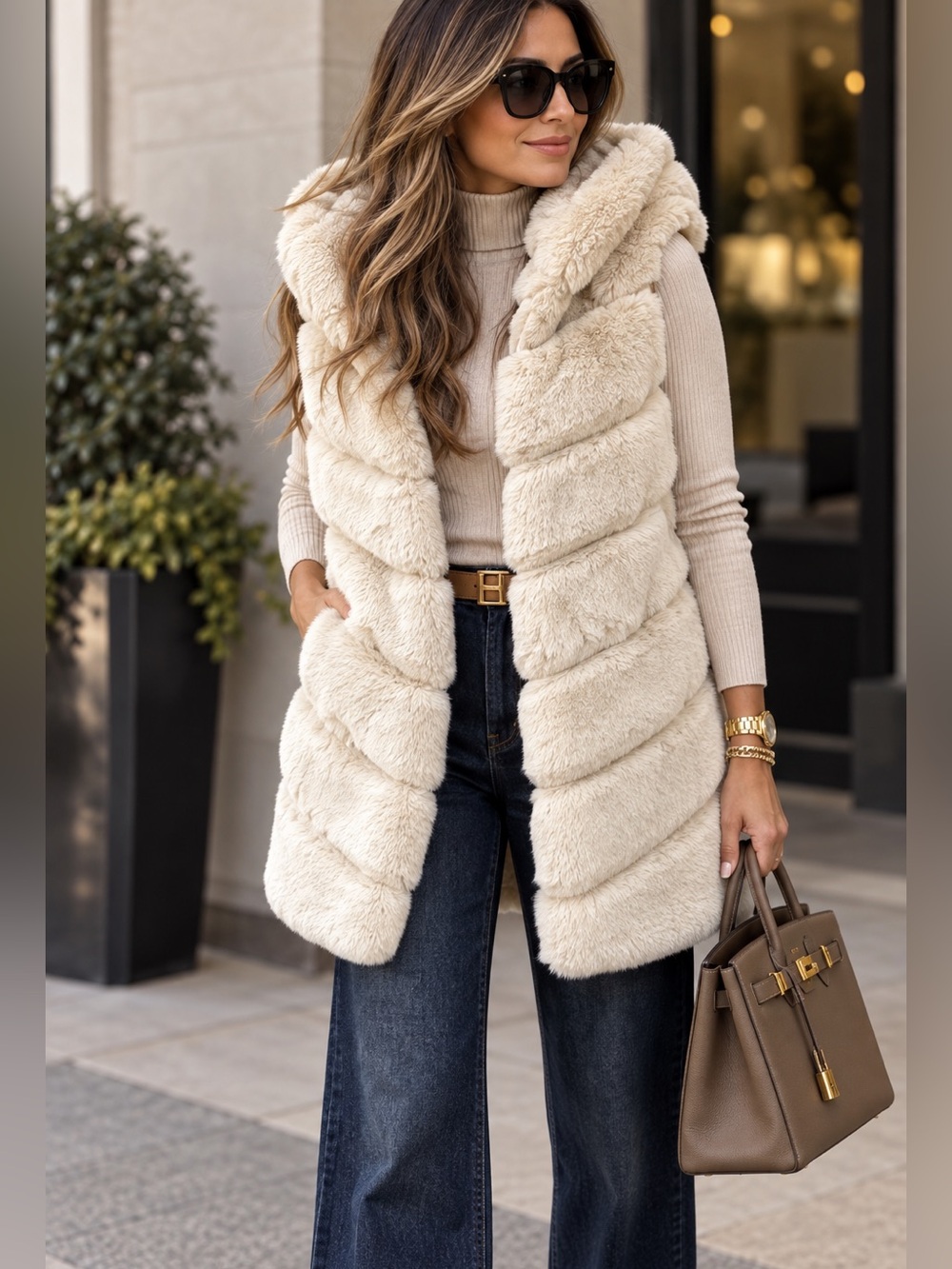 ShopEvelynne Cream Faux Fur Vest
